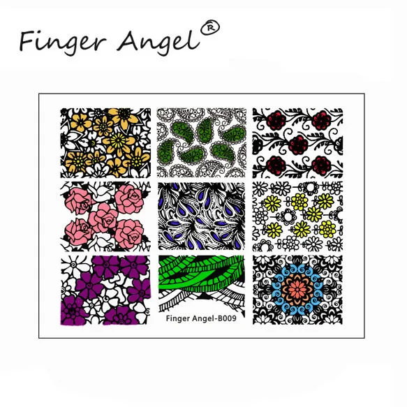 Finger Angel B001-010 10 шт. 6*8 пластины для штамповки ногтей DIY шаблон для ногтей+ 1 набор мини-штамп для переноса ногтей инструменты для дизайна ногтей