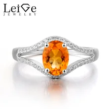 Leige Jewelry Natural Citrine 925 Sterling Silver Ring Yellow Gemstone November Birthstone Oval Cut Promise Engagement Rings