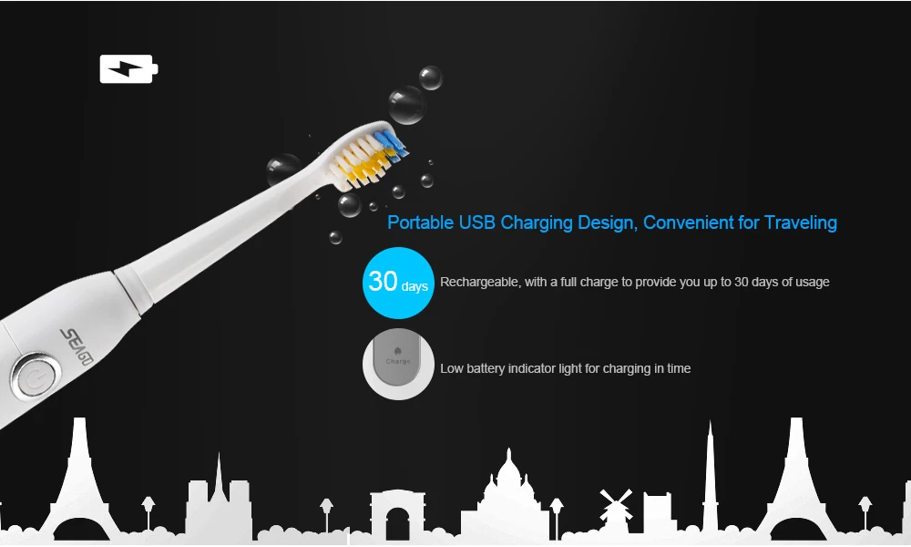 Сиго SG-507 Sonic Электрический Зубная щётка для взрослых таймер Кисть USB Перезаряжаемые электрические зубные щетки с 3 шт сменная насадка для зубной щетки