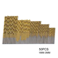 50PCs 1/1.5/2.0/2.5/3mmTitanium Coated HSS Drill Bit Tungsten Carbide Twist Drill Bit Power for Woodworking Tool Set