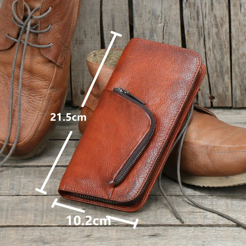 Ретро мужской длинный кошелек из натуральной кожи, первый слой кожи ручной работы, Молодежный кошелек сумочка-клатч сумка для мобильного