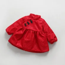 The winter of 2016 new girls’ festival New Year festival with lace cotton dress plate buckle dress age from 2-6T