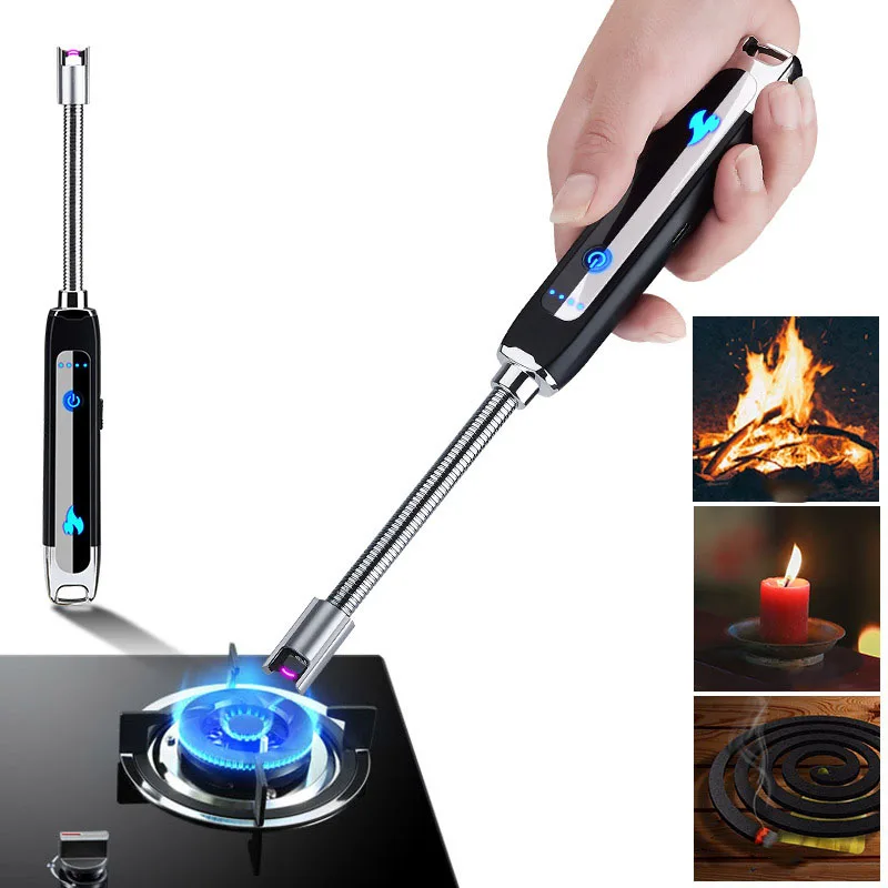 

LED Display Power Fingerprint Sensor Switch Igniter USB Arc Pulse Lighter BBQ Kitchen Safety Windproof Elbow Electronic Igniter