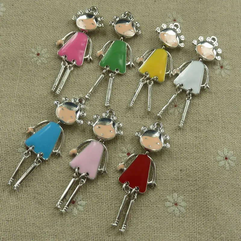 39 pieces alloy enamel mixed colors girl charms pendant 55x21mm 4490