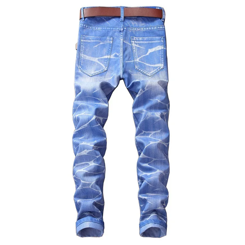 Fashion European Style Men Print Slim Light Blue Denim Pencil Pant Washestoned Man Causal Street Club Personal Plus Size Jeans Fashion European Style Men Print Slim Light Blue Denim Pencil Pant Washestoned Man Causal Street Club Personal Plus Size Jeans
