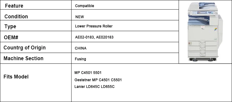 Ролик пониженного давления AE02-0183 AE020183 для Ricoh Aficio MP C4501 C5501 MPC4501 MPC5501 нижний валик для термического закрепления