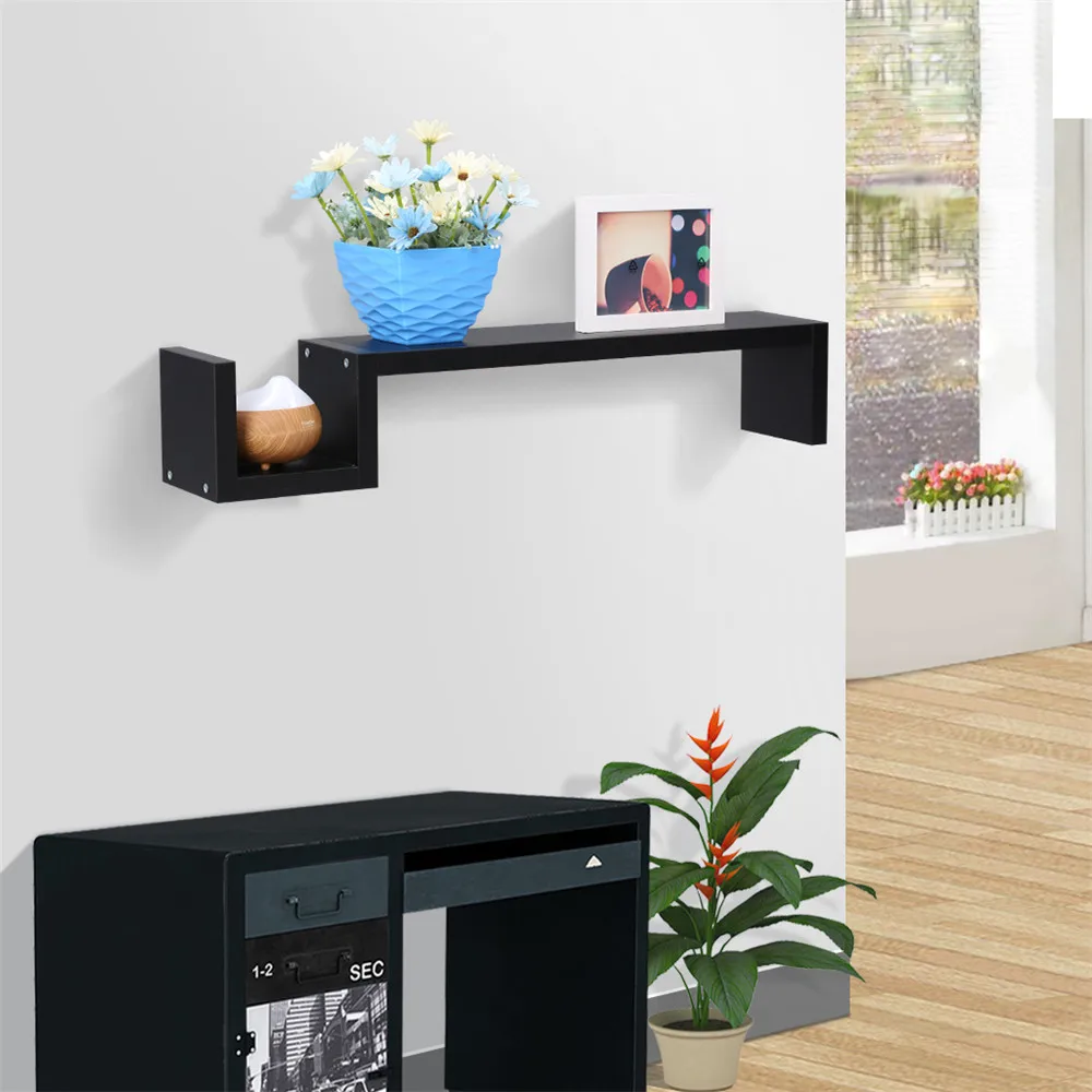 Finether Modern S-Shaped Floating Wall Mount Shelf Bookshelf Display Rack Ledge, Black4