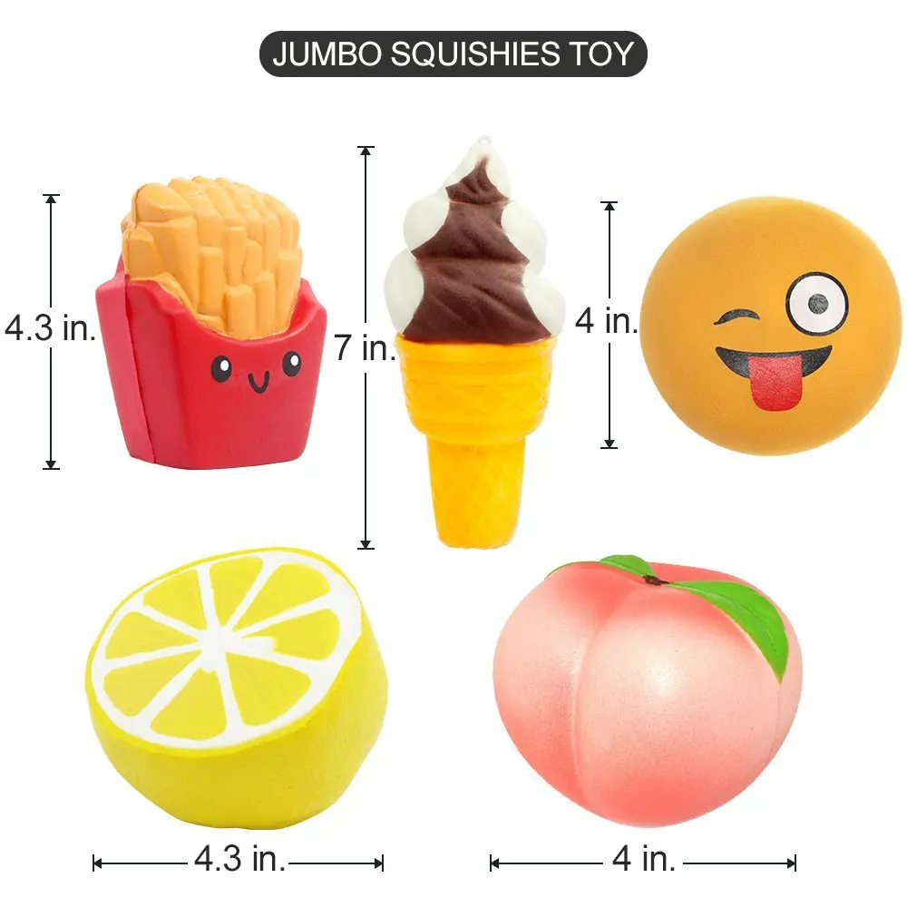 5 шт. Jumbo Squishies персик лимон мороженое Squishies медленный рост Squeeze Kawaii Squishies забавные наручные игрушки для снятия стресса# D