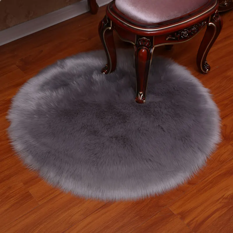 Fluffy Round Rug Carpets Floor Rug for Living room Bedroom Mats Dining Home Decor Table Hallway Artificial Wool Washable Carpet