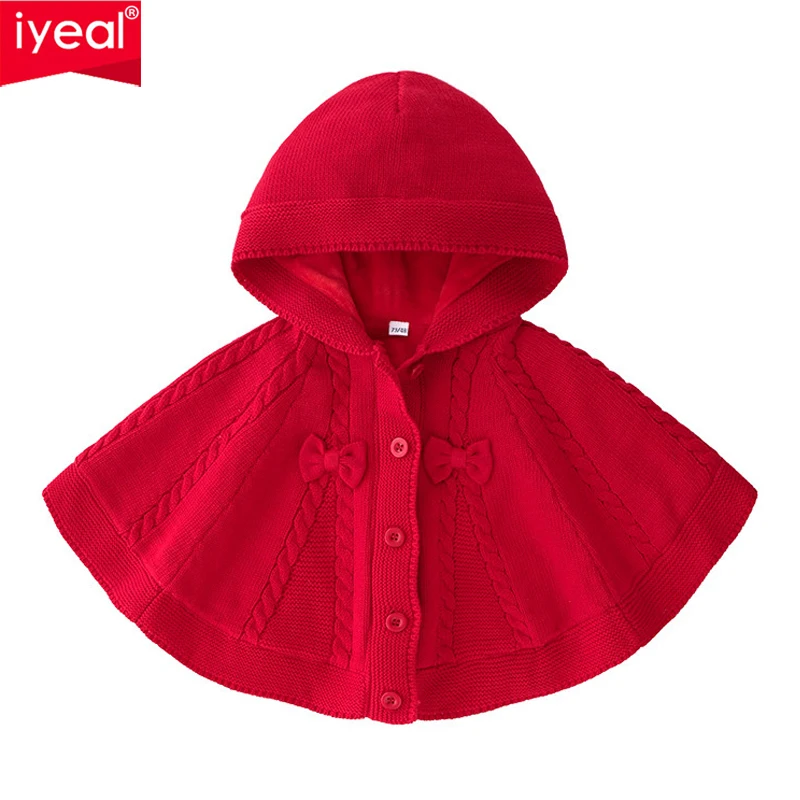 Roupas da Menina do Bebê Camisola com Capuz Vermelho com Arco para Crianças da Criança Iyeal Crianças Recém-nascidos Algodão Quente Veludo Malha Manto Meninas
