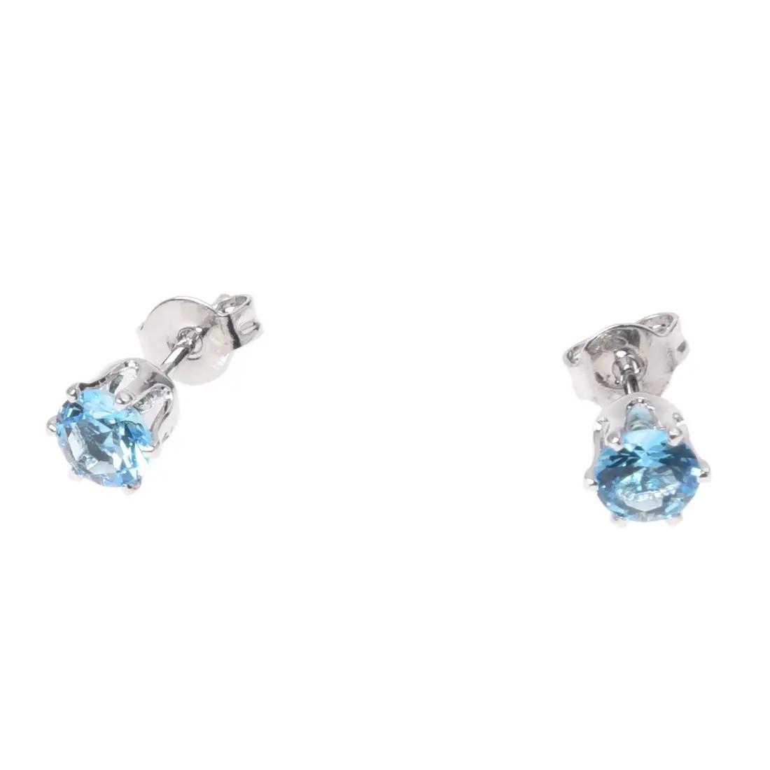 

Pair Earring Stud Fashion White Gold Jewelry Round Sky Blue Rhinestone 4mm