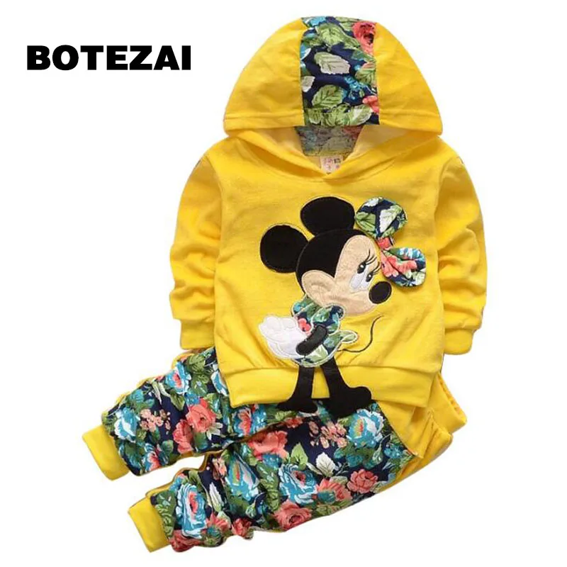 Baby Girl Clothing Sets Kids Children 2017 spring velvet clothing set Cartoon Minnie baby girls sport suit Hoodies + Pants