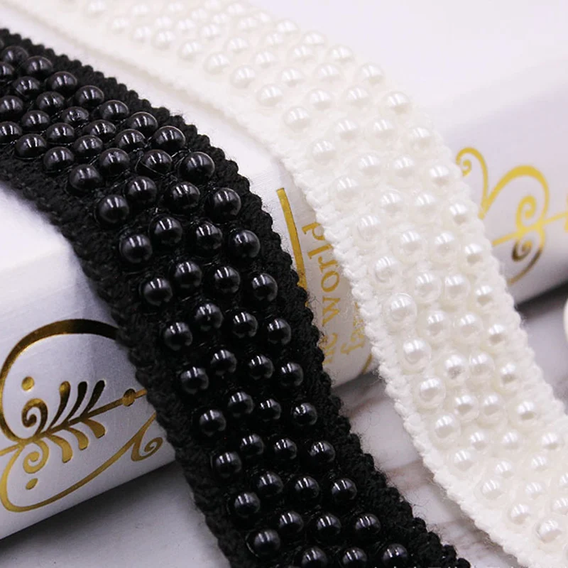 

1Yards/lot Pearl Beaded Lace Trim Tape Fabric White/black Lace Ribbon Collar Sewing Garment DIY Embroidered Headdress Materials