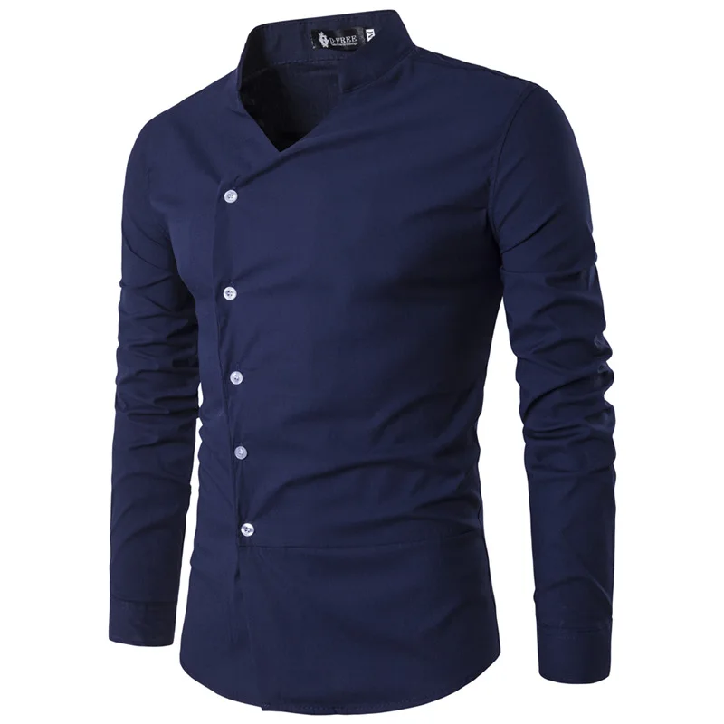

Mens Shirts 2019 New Men's Slant Lapel Asymmetrical Small Stand-up Collar Long-sleeve Shirt Mens Shirts