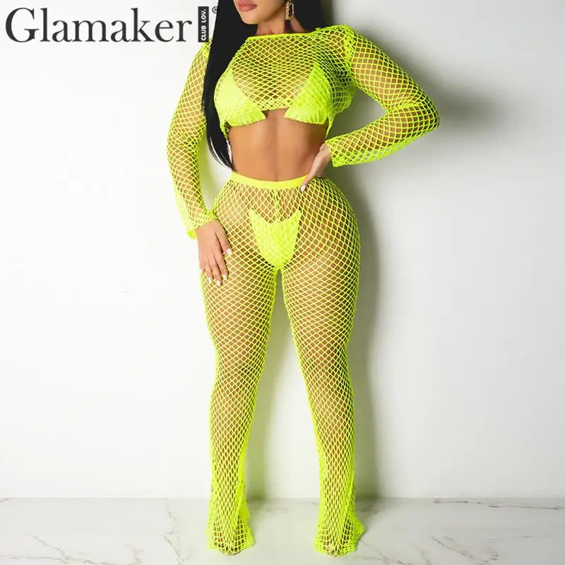 

Glamaker Sexy two piece suit jumpsuit women Summer bodycon party long jumpsuits rompers Female transparent playsuit overalls
