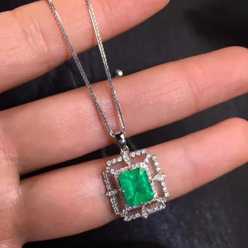 

Fine Jewelry AIGS Certificate Real 18K White Gold AU750 Natural Green Emerald 1.79ct Gemstones Pendants for Women Fine Necklace