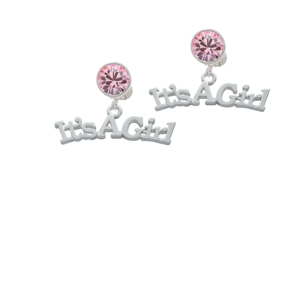 Large ''It's a Girl'' Crystal Clip On Earrings (3)