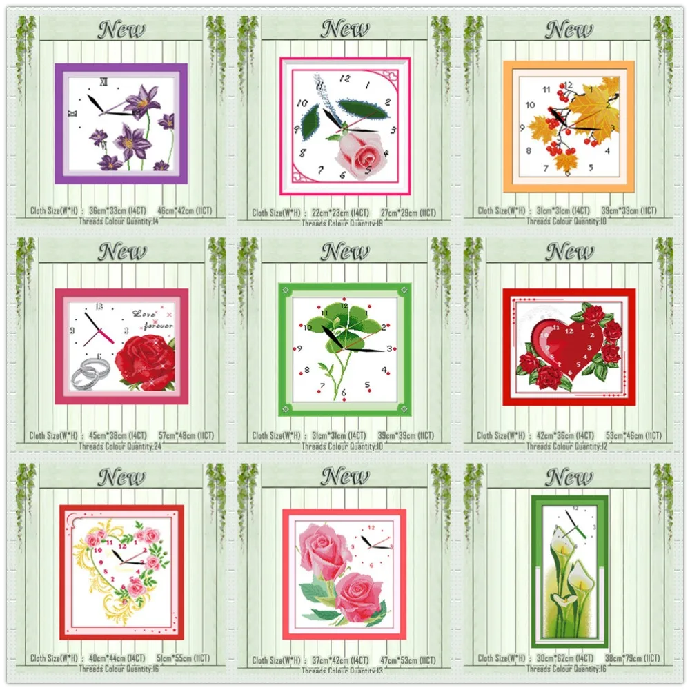 

rose colorful flowers clock face diy painting counted print on canvas DMC 11CT 14CT Cross Stitch kits needlework Sets embroidery