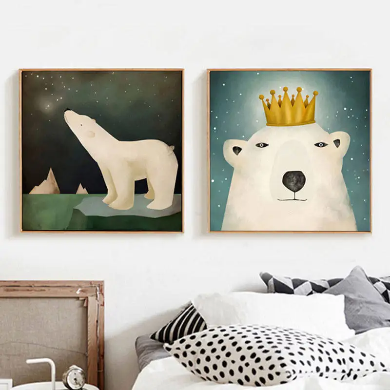 Modern Cute white cartoon bear Art Prints Poster Nursery Wall Picture Canvas Painting Kids Room Decor No Frame | Дом и сад