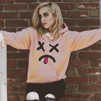 

Women Casual Drop Shoulder Tongue Out Print Hoodie Hooded Sweatshirt