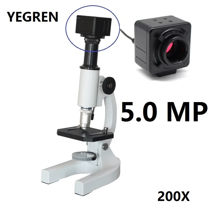 

5.0MP USB Digital Microscope 200X Monocular School Laboratory Biological Microscope Students Education Bio-microscope Boys Girls