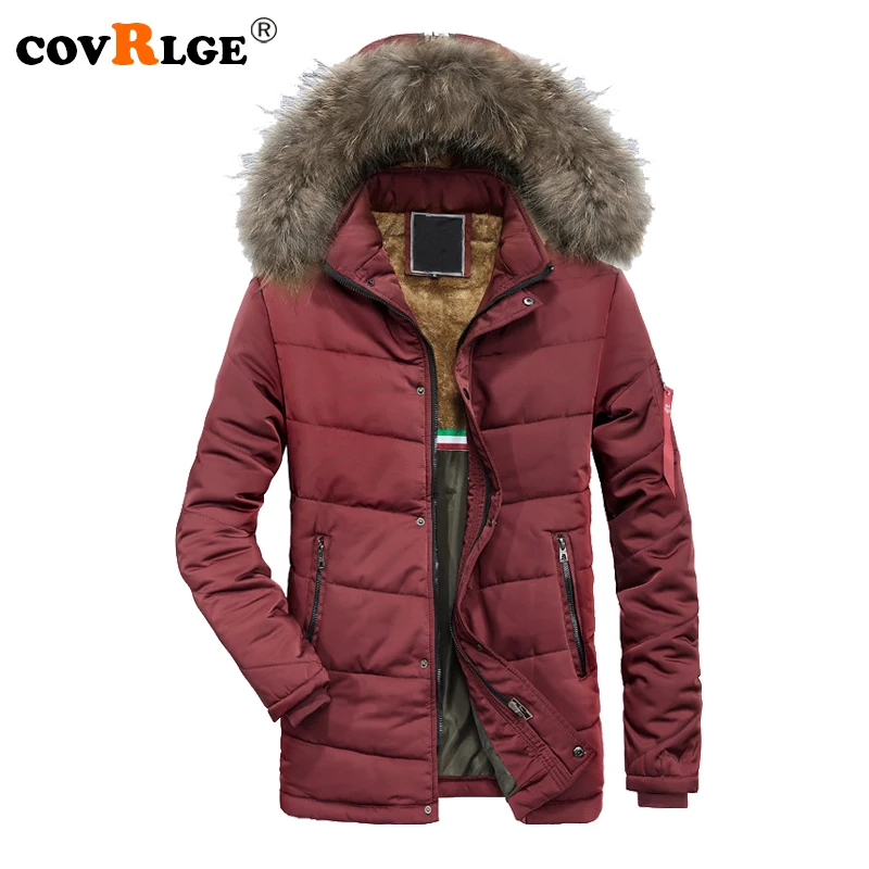 

Covrlge Winter Jacket Men Casual Parkas Solid Zipper Pocket High Quality Male Jacket Fur Hoodie Thick Winter Overcoat MWM059