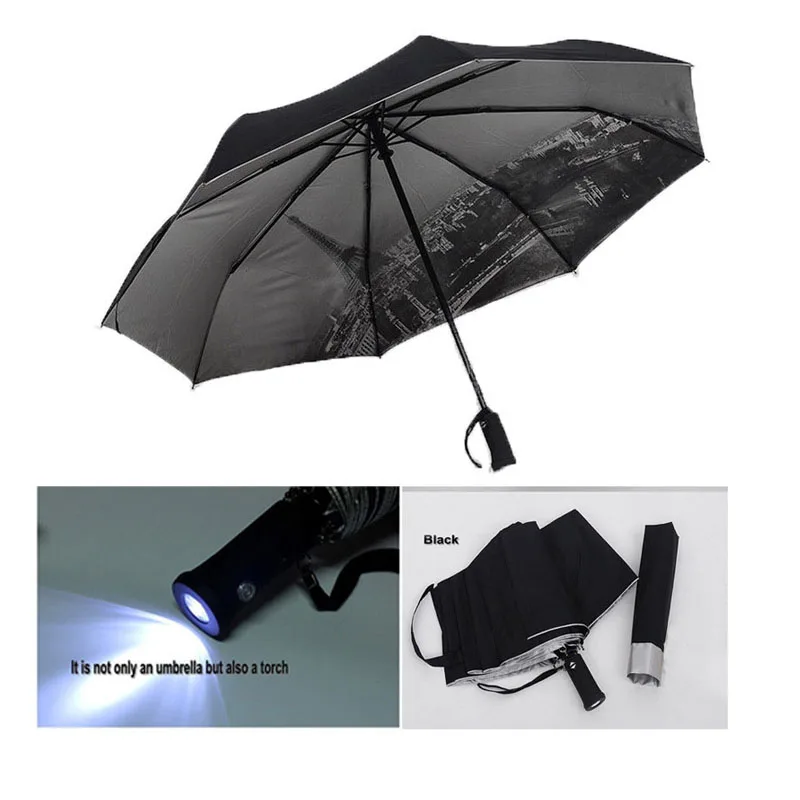 

4 Color sale LED Umbrella Rain Women parasol UV umbrella Men with flashlight Eiffel Tower sun shade umbrella automatic umbrella