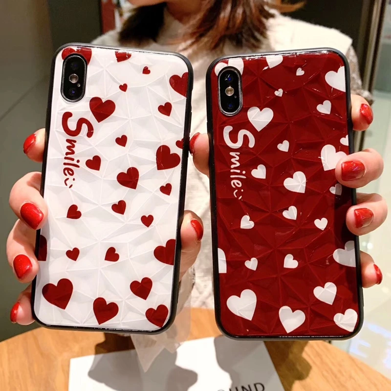 

Tfshining Diamond Glass Phone Case For iphone XR X XS Max Cute Smile Letter Love Painted Hard Case Cover For iphone7 8 6 6S Plus