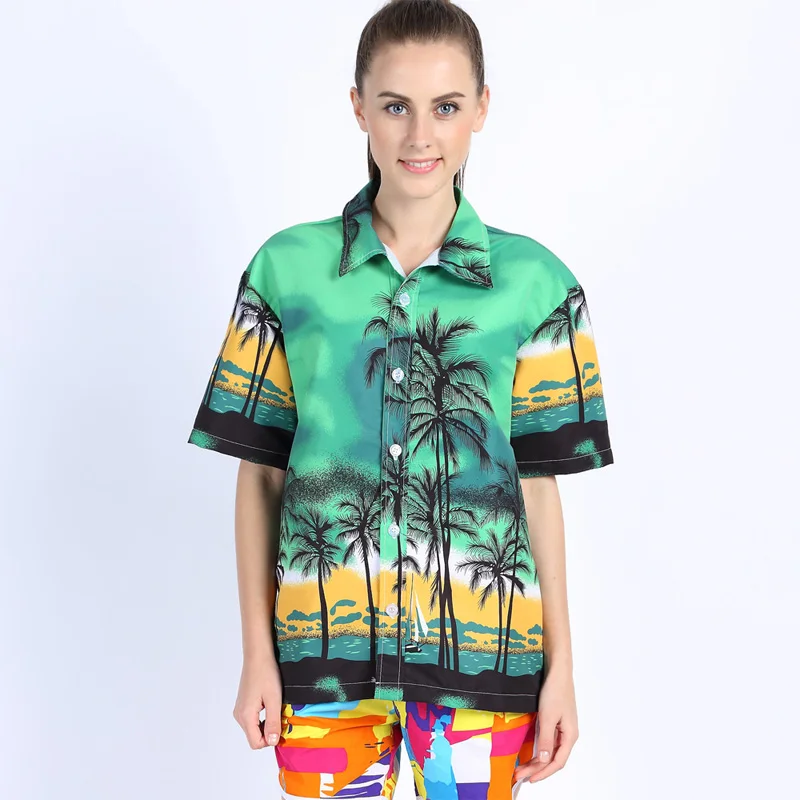 Blouses Summer New Arrival Women Blouses coconut tree Ladies Tops camisa feminina Casual Couples Beach Shirt top women M-2XL