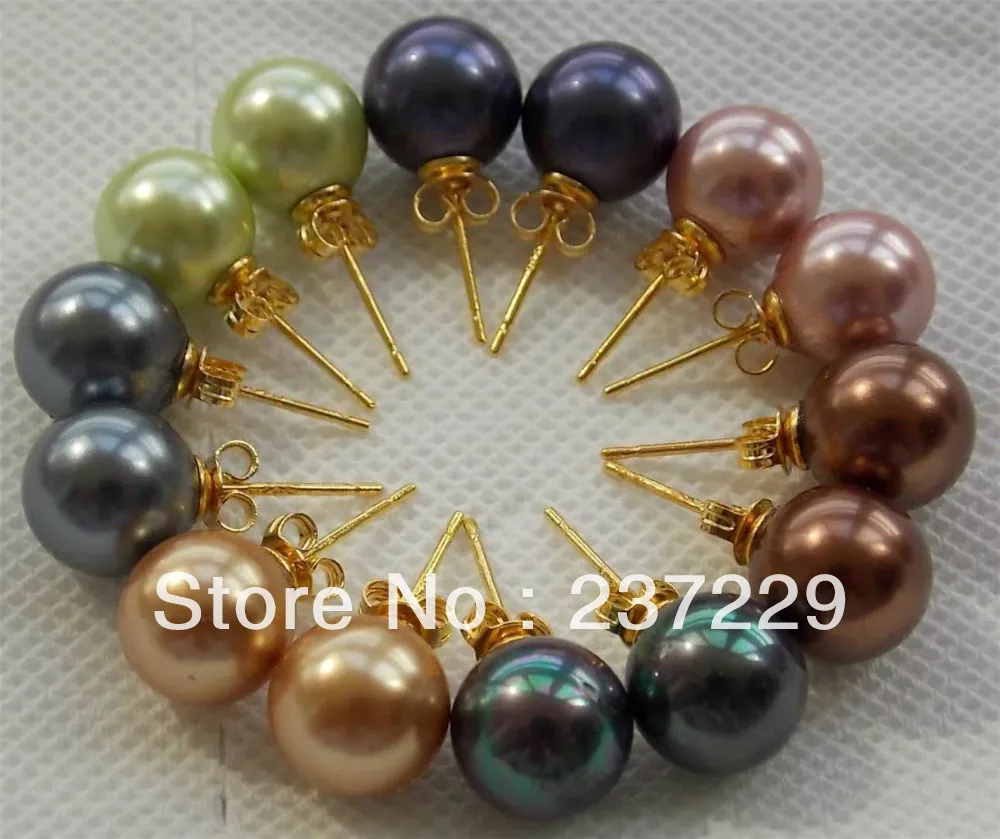 

Wholesale price FREE SHIPPING aWholesale 7set 10mm Multicolor Sea Shell Pearl Earring Silver Stud AA 20131203 A0422