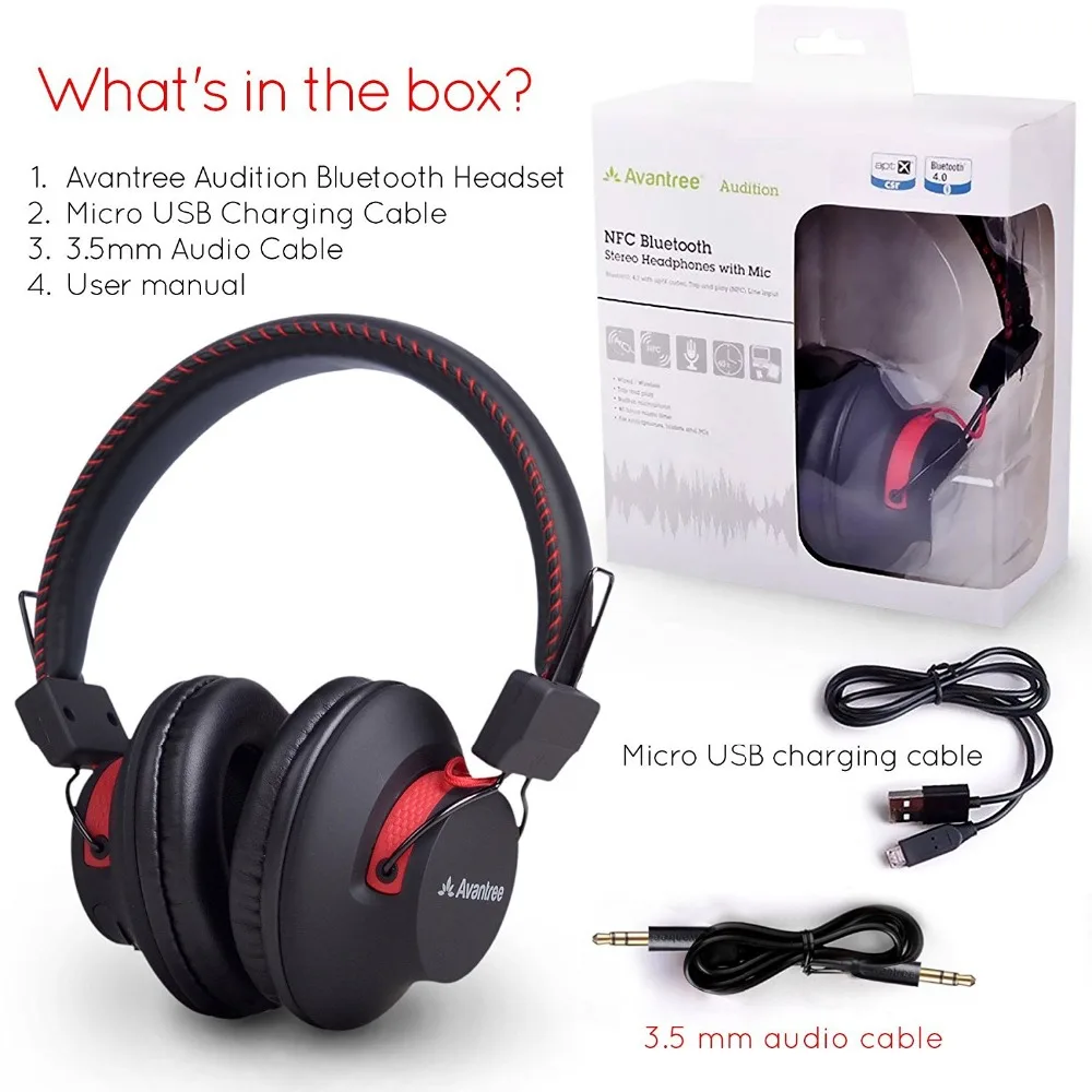 Avantree 40 horas de modo DUAL Bluetooth en la oreja los auriculares con micrófono Super cómodo inalámbrico y cableado aptX de alta fidelidad NFC auriculares - 6