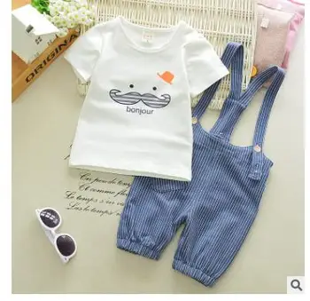 

2016 retail newborn baby boy suit Free shipping 100% cotton T-shirt + overalls children clothes high quality kids