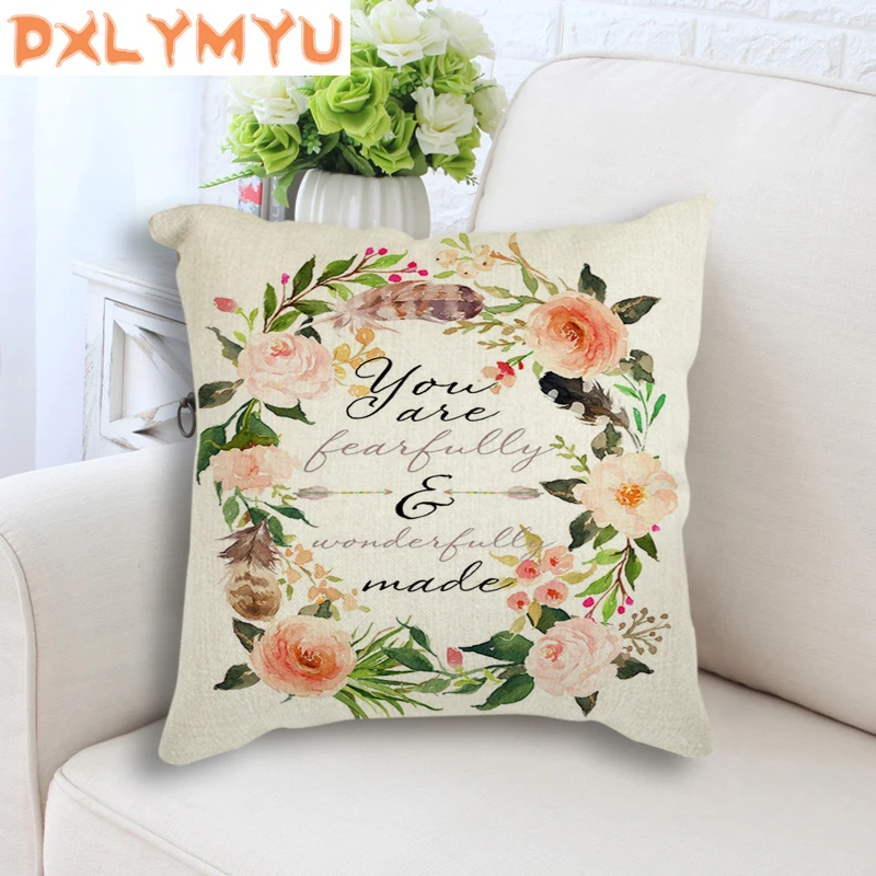 

Kids Room Decoration Feather Pillow Linen Cotton Cushion Cover for Sofa Home Decor Flower Square Pillowcase 45x45cm Pillow Case