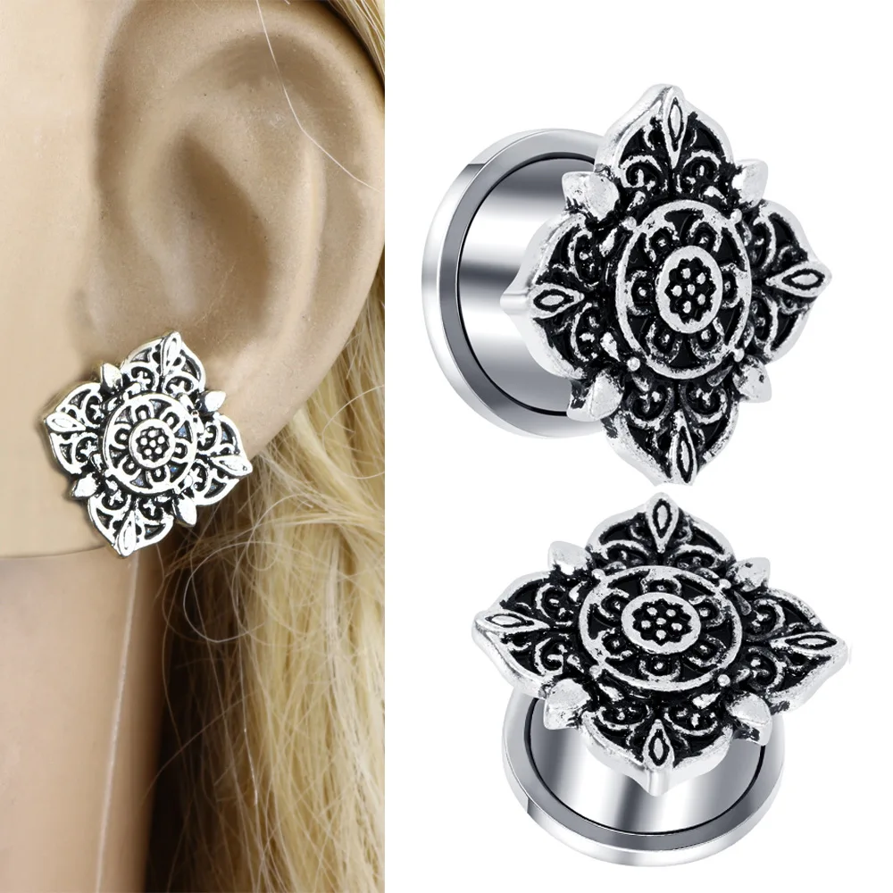 

Large Antique Silver Flower Ear Plugs and Tunnels Ear Guage Earring Tragus Oreja Orehla Cartilage Piercing Body Jewelry