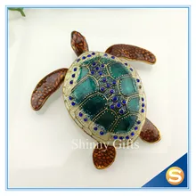 Sea Turtle Crystal Studded Pewter Jewelry Trinket Box(Random Color)
