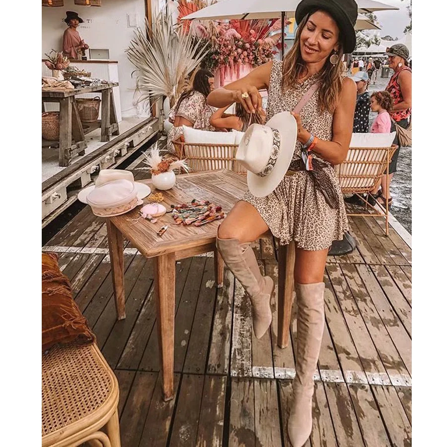TEELYNN frankie cheetah платье сексуальное без рукавов вискозное с принтом мини бохо