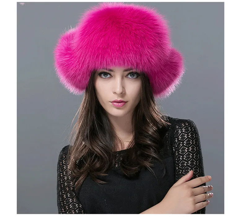 Женская шапка из натурального Лисьего меха, зимняя русская теплая меховая шляпа Leifeng из натурального меха енота H#25 - Цвет: rose red