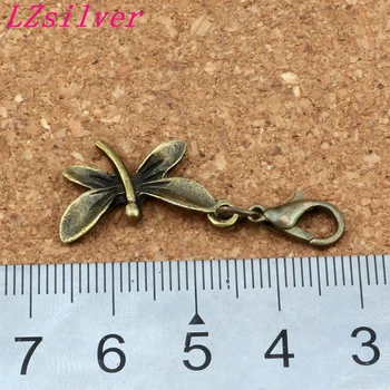 

100Pcs /lots Antique bronze Dragonfly Charms Bead with Lobster clasp Fit Charm Bracelet Jewelry DIY 20x37mm A-316b