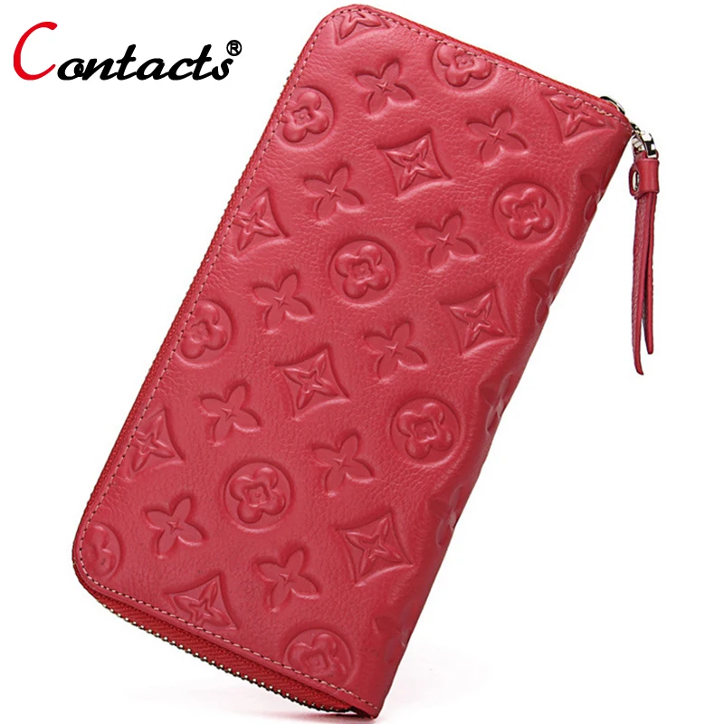 

CONTACT'S Genuine Leather Wallet Women Luxury Brand Female Purse Card Holder Lady's Clutch Bags Embossing Money Bag Dollar Price