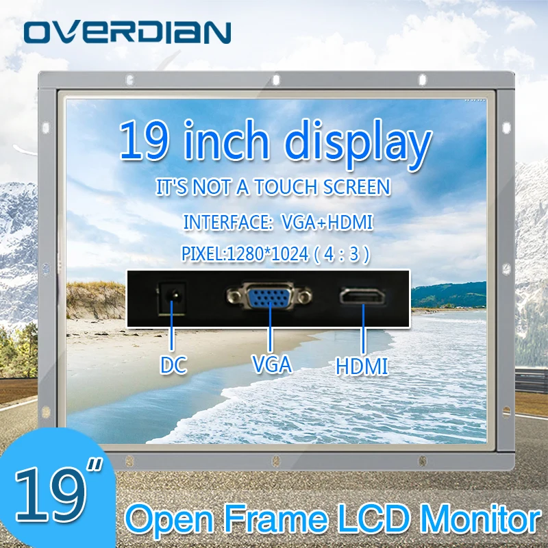 

19Inch/19" White Open Frame Metal Shell Industrial Control Lcd Monitor VGA/HDMI Interface TFT Type 4:3 Squarescreen Display