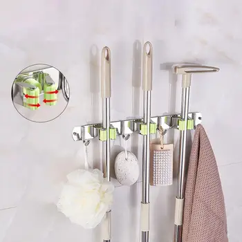 

Punch-free Wall Mounted Mop Organizer Holder Stainless Steel Broom Hang Storage Rack Kitchen Tool Wall Housekeeper