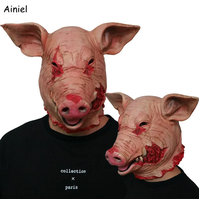 

Horror PigHead Mask Full Head Face Horror Mask Latex Halloween Scary Horror Mask Adult Fancy Terror Masks for Men Cosplay Prop