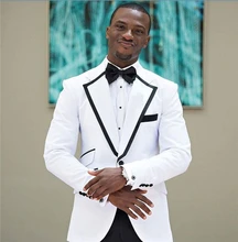 2016 New Custom Made White Blazers Black Pants Slim Fits Suits Tuxedo Wedding Suits for Men Groom Suits Formal Party Suits