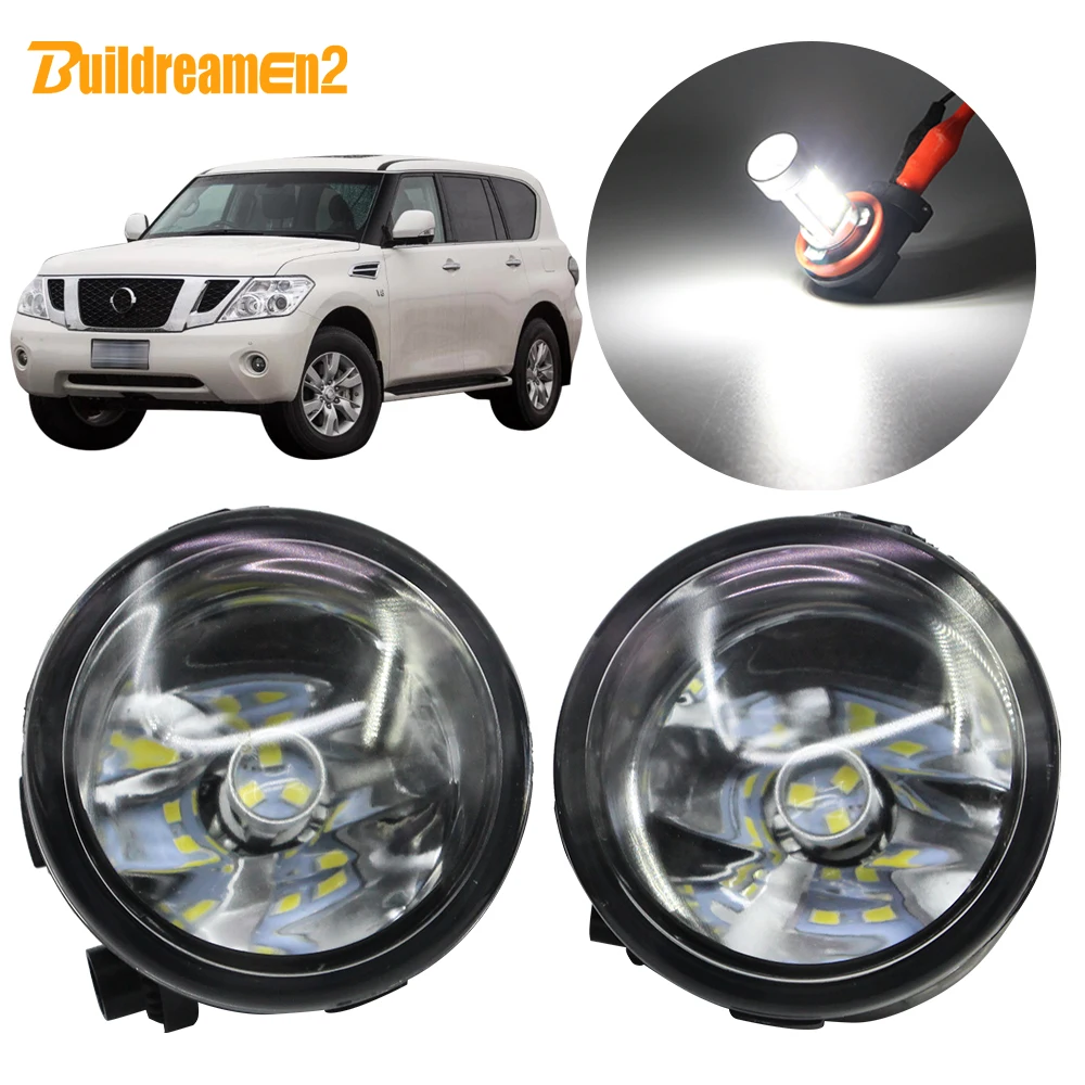 

Buildreamen2 For Nissan Patrol 3 III Y62 Closed Off-Road Vehicle 2010-2015 Car H11 Front Fog Light Kit Lampshade + Bulb DRL 12V