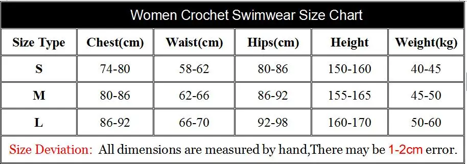 Size chart for Crochet Swimsuit