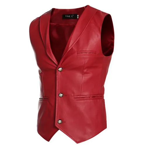 6 стилей мужские блузки из искусственной ткани новое поступление Брендовые мужские без рукавов мужская повседневная куртка жилет из искусственной кожи тонкий мужской жилет MQ489 - Цвет: MQ483 red