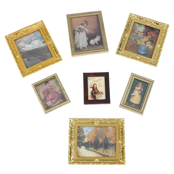 

2019 New 1:12 Dollhouse Miniature Oil Painting Decoration Dollhouse Accessories Painting Doll Houses Accessories