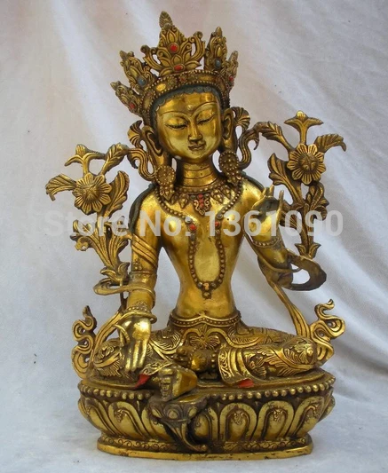 

xd 001372 16"Tibet Buddhism Classic Religion Gild Bronze Green Tara holy Buddha Statue