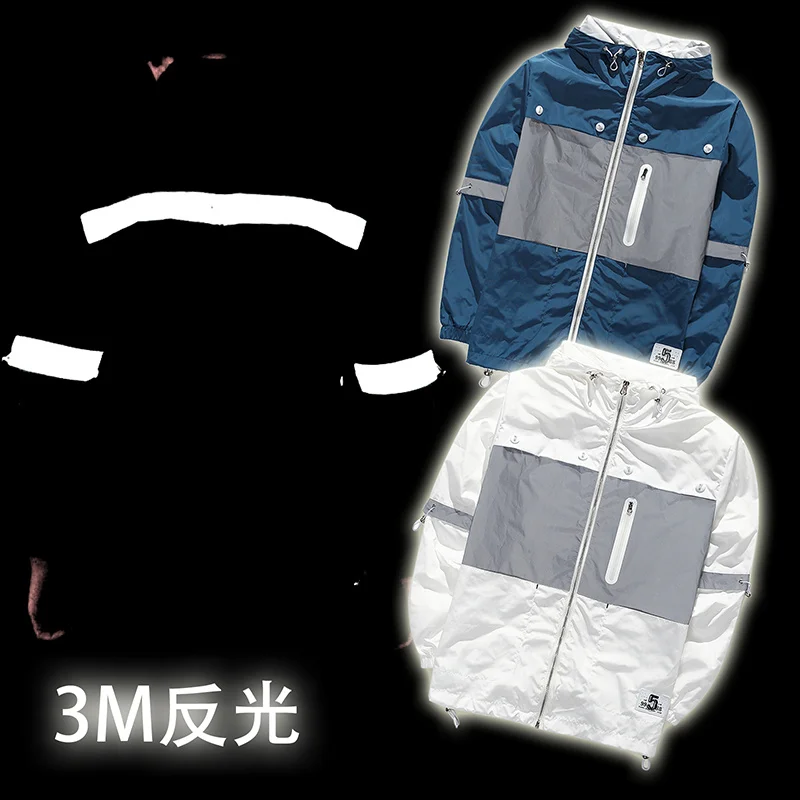 

2015 Newest Brand Men Luminous Jacket Autumn Spring Reflective Jacket Sport Hood 3M Jacket Men Hip Hop Coat