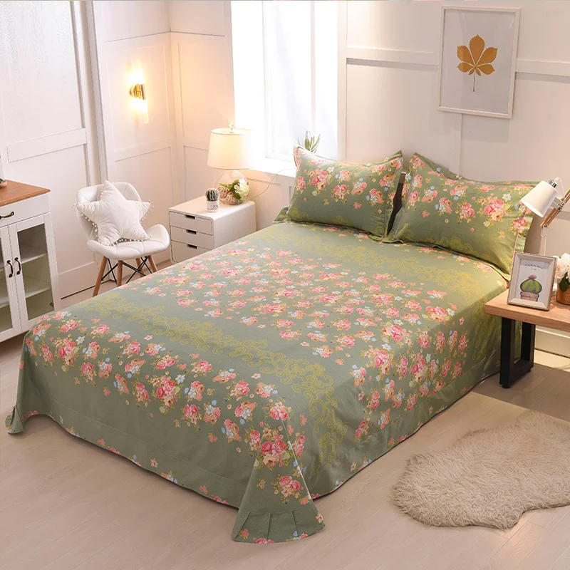 

Modern Style Green Print Flat Sheet 270x245cm set 4 Size Cotton Soft Blend Printed Flat Sheets Bed Sheets With Pillow Covers